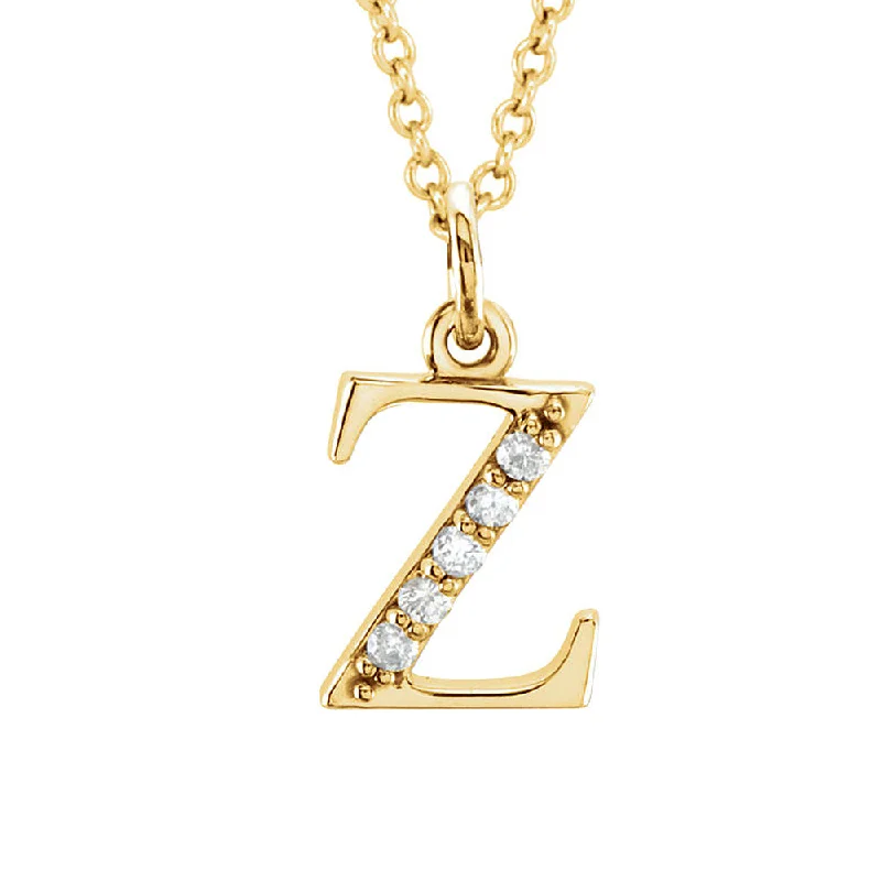 ladies-classic-box-necklaces-The Abbey 14k Yellow Diamond Lower Case Initial 'z' Necklace 16 Inch