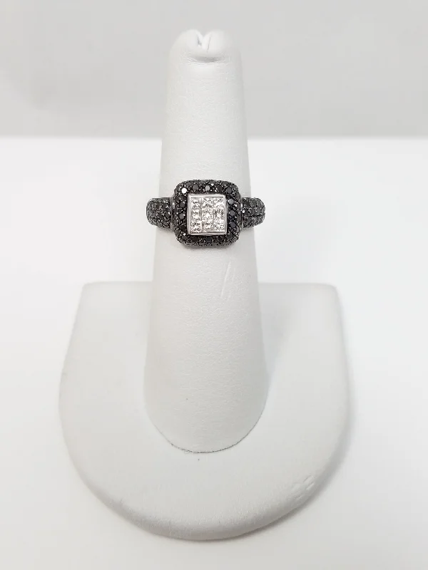 Ladies rings fun brilliance -18k White Gold Natural Black & White Diamond Ring Band