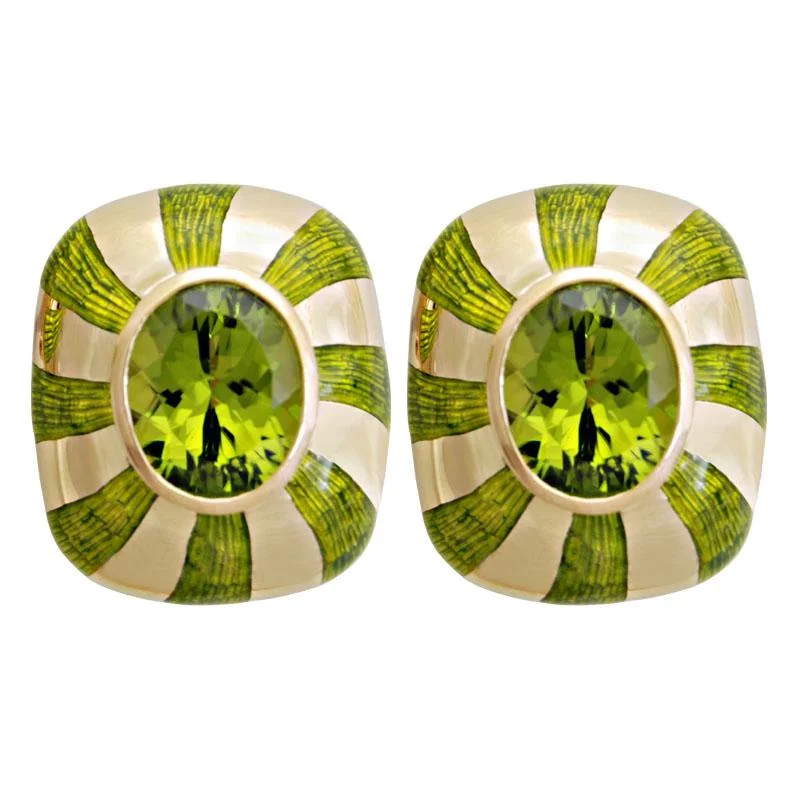 Ladies earrings unique elegance -Earrings-Peridot (Enamel)  (1649H)