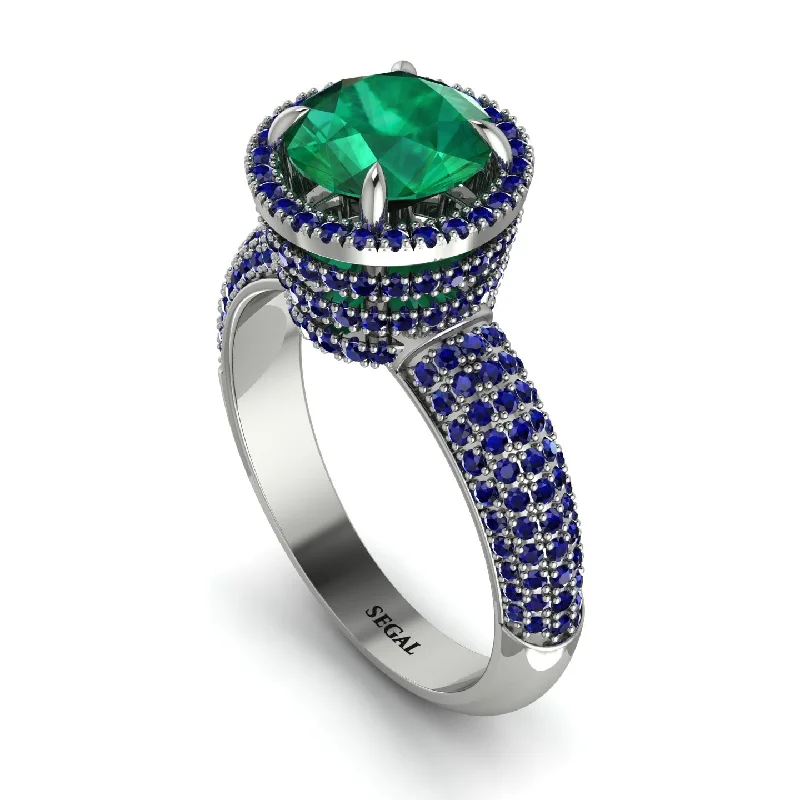 Ladies engagement rings with pack accents -Emerald Cluster Halo Engagement Ring - Katie No. 66