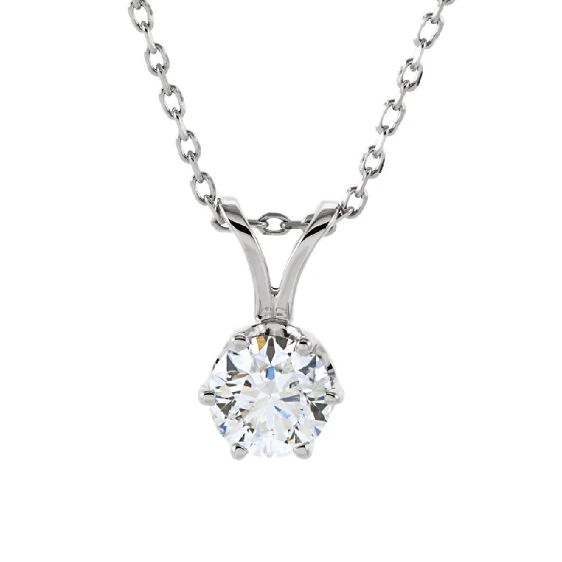 ladies-rustic-diamond-necklaces-1/2 Ct Round Diamond Solitaire Necklace in 14k White Gold, 18 Inch