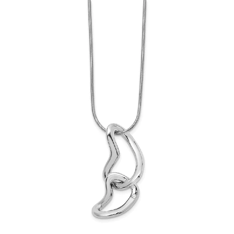 ladies-rose-gold-link-necklaces-Twisted Diamond Double Heart Adj. Necklace in Rhodium Plated Silver