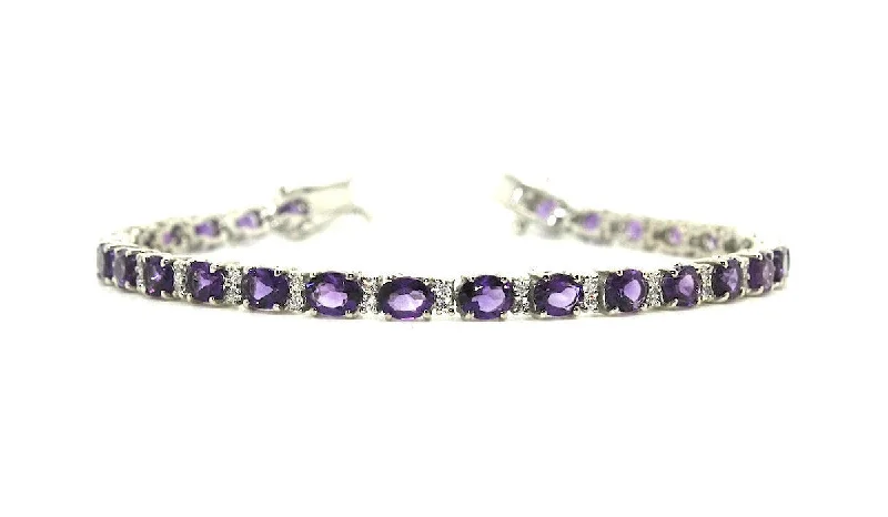 ladies-minimalist-gold-bracelets-Amethyst & Cubic Zirconia Bracelet in Sterling Silver