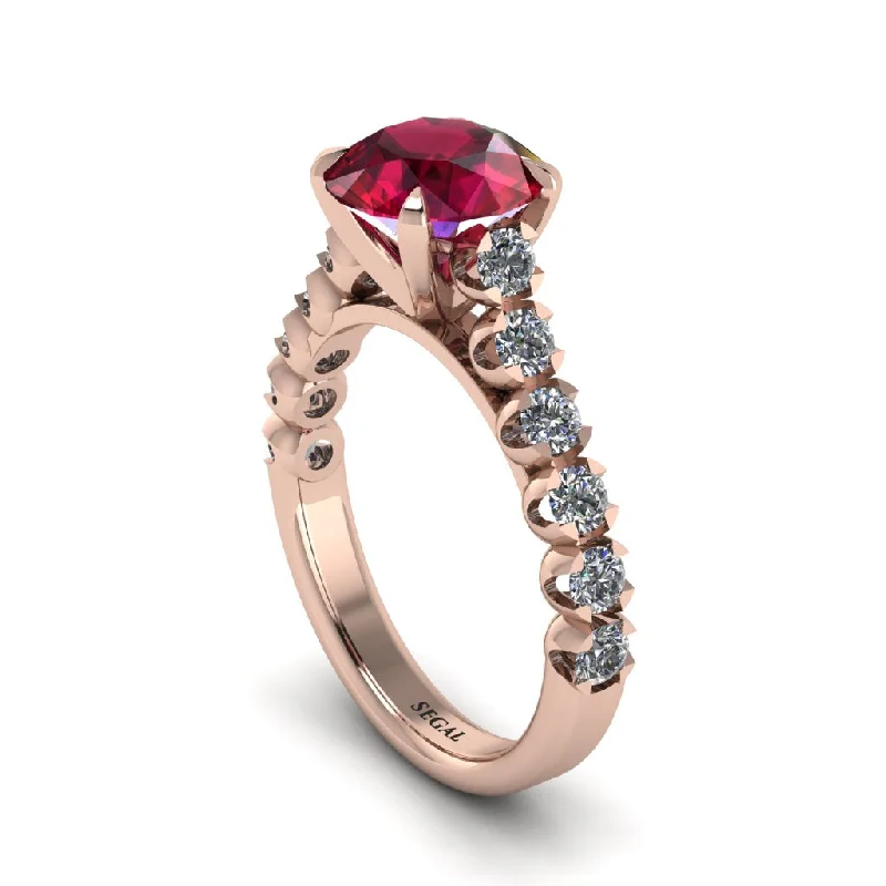 Ladies engagement rings with star settings -2ct Round Cut Ruby 14K Gold Engagement Ring - Christina No. 11