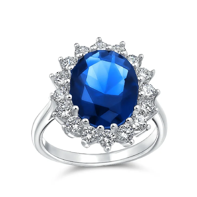 Ladies engagement rings knotted vows -Vintage Style 4CT Royal Blue CZ Sapphire Halo Engagement Ring Sterling Silver