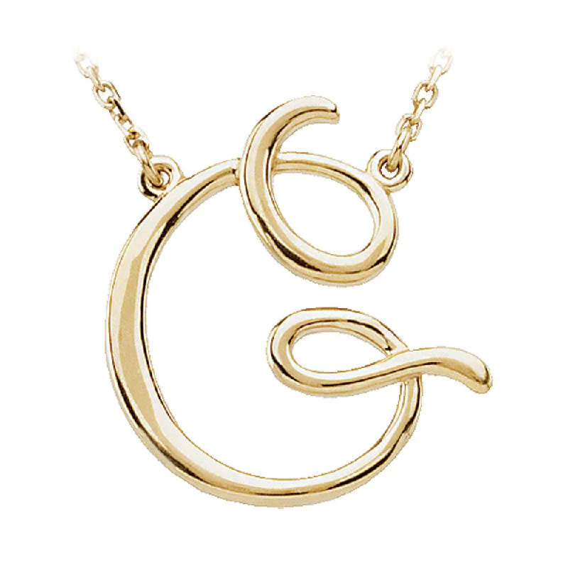 ladies-trendy-silver-necklaces-14k Yellow Gold, Olivia Collection, Medium Script Initial G Necklace