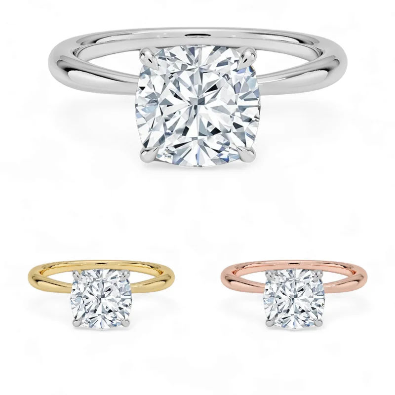 Ladies engagement rings with alphabet engravings -14K Gold Solitaire Engagement Ring with IGI Certified Cushion Cut Lab Grown Diamond.