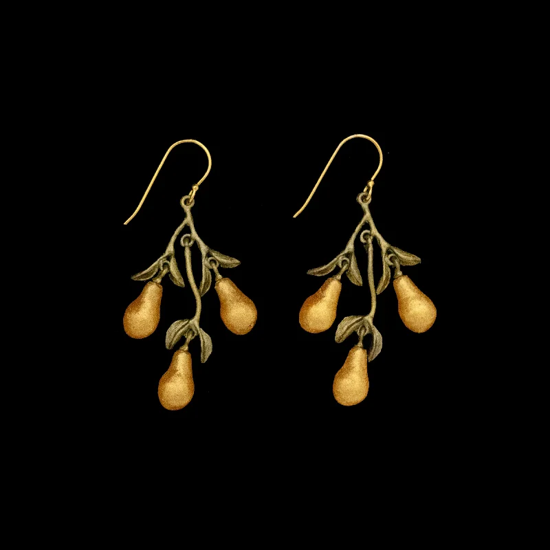 Ladies earrings with quill studs -Golden Pear Earrings - 3-Drop Wire