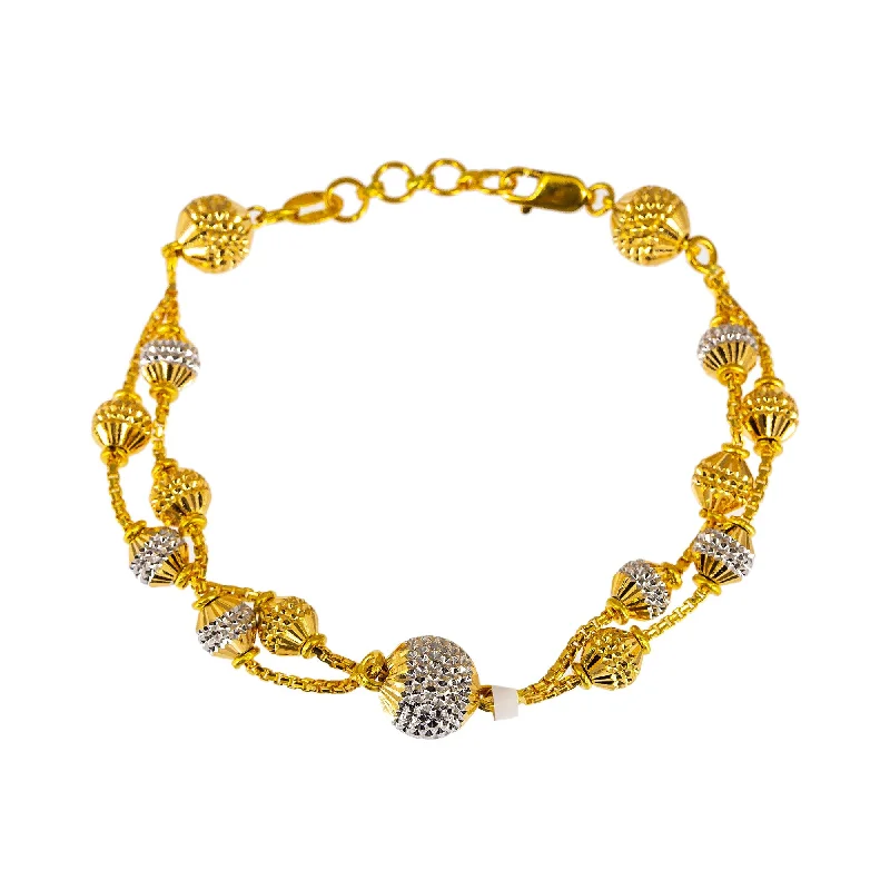 ladies-pearl-twist-bracelets-22K Multi Tone Gold Bracelet W/ White & Yellow Gold Spindle Beads