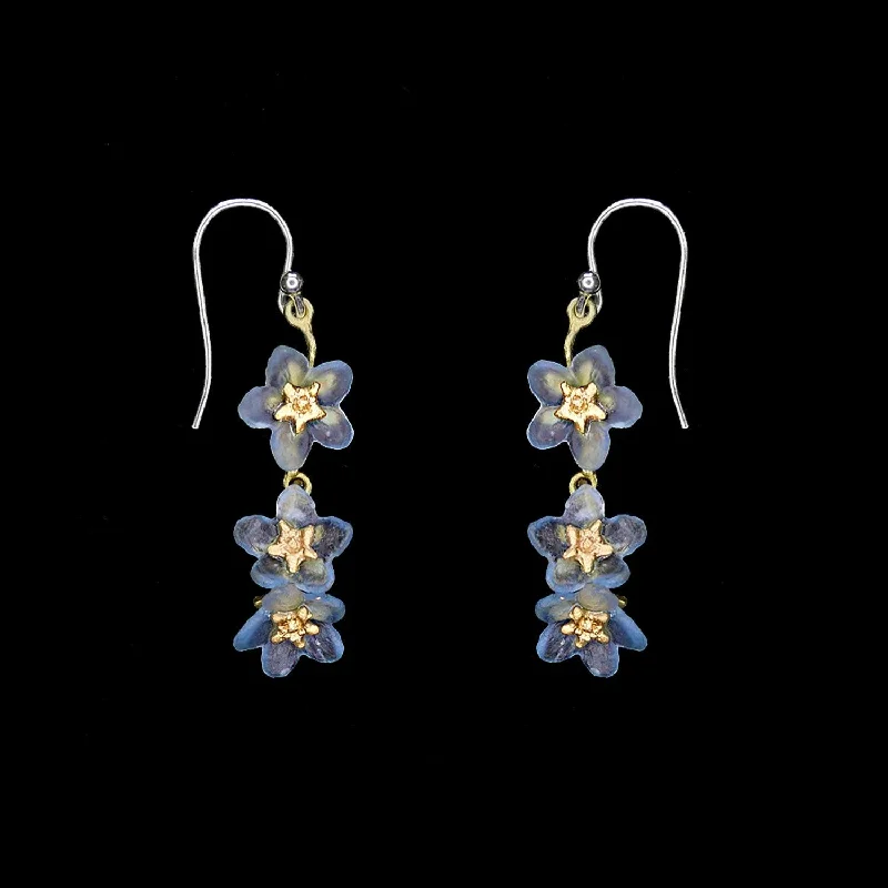 Ladies earrings with constellation gems -Forget Me Not Earrings - Triple Flower Wire