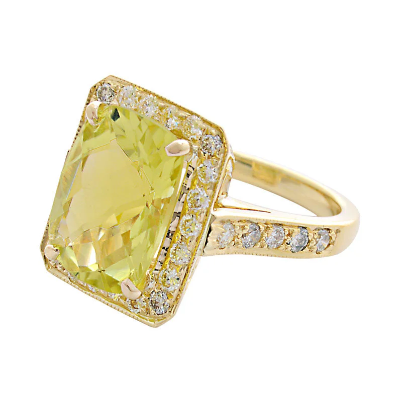 Ladies rings green craftsmanship -Ring-Lemon Quartz and Diamond