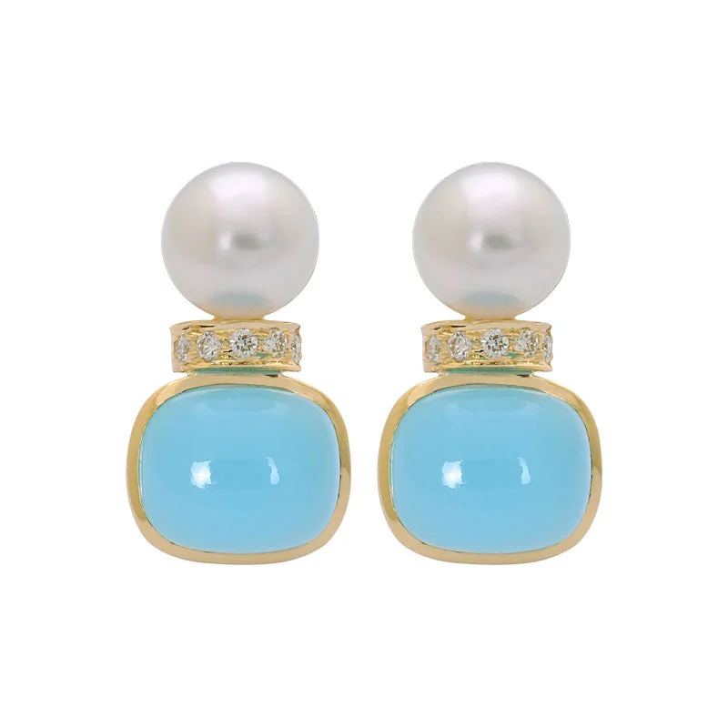 Ladies earrings with rose opal -Earrings- Chalcedony, South Sea Pearl and Diamond