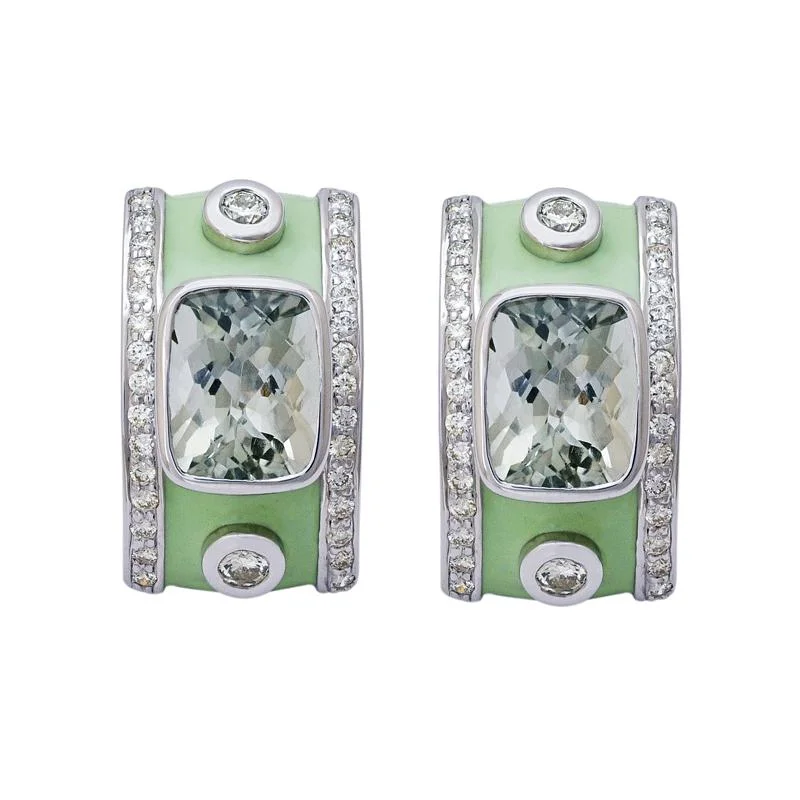 Ladies earrings for home vibes -Earrings- Green Quartz and Diamond (Enamel)  (256AS)