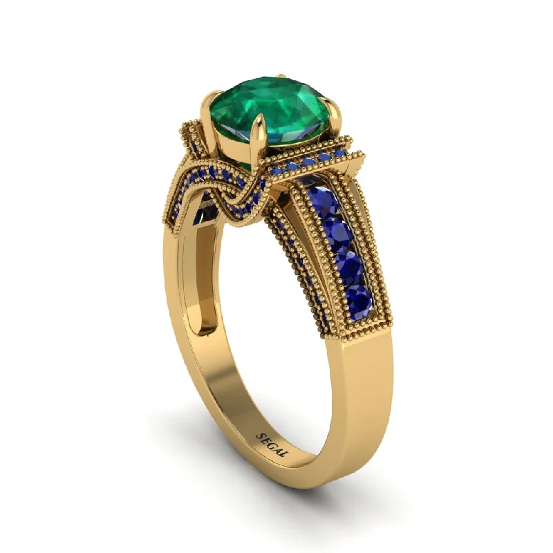 Ladies engagement rings vintage brilliance -Emerald Eternal Embrace Milgrain Engagement Ring - Fernanda No. 64