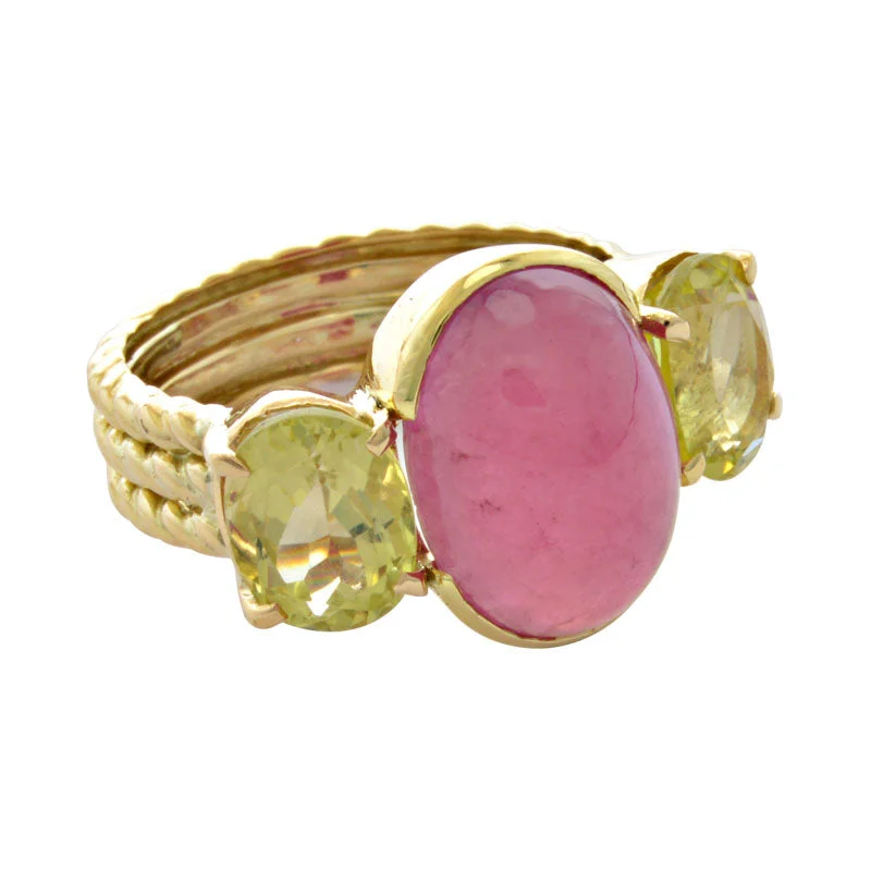 Ladies rings with prism designs -Ring-Rubellite and Lemon Quartz