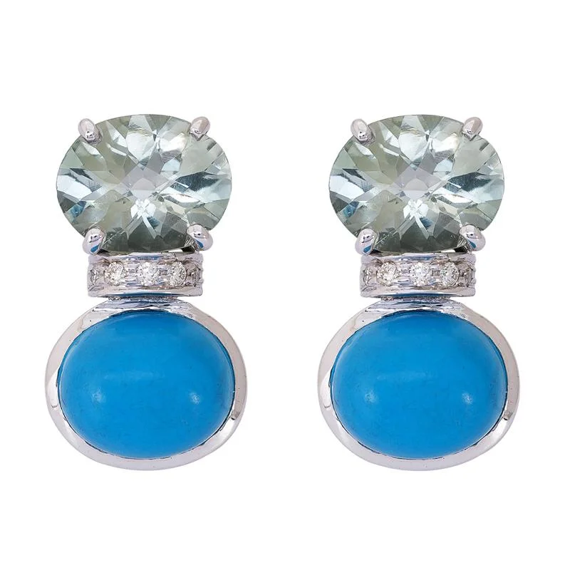 Ladies earrings detailed sparkle -Earrings- Green Quartz, Turquoise and Diamond  (276AS)