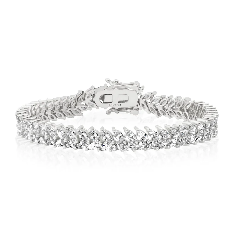 ladies-silver-flower-bracelets-MARQUISE CZ TENNIS BRACELET, SILVER