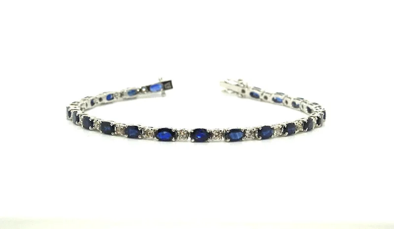 ladies-unique-silver-bracelets-Blue Sapphire And Diamond Tennis Bracelet Ad No.0782