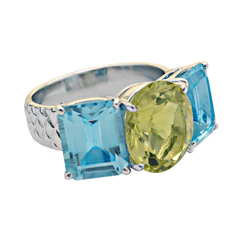 Ladies rings for journey vibes -Ring-Blue Topaz and Lemon Quartz