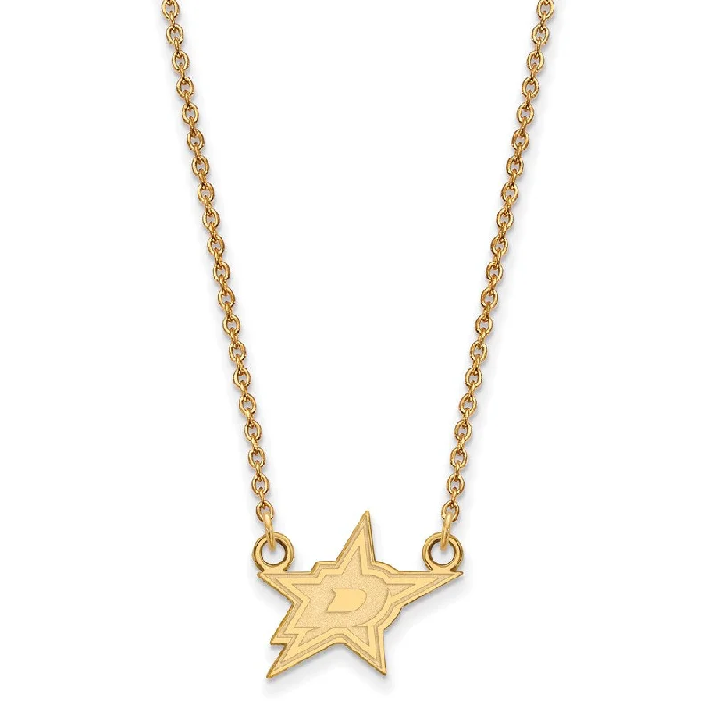 ladies-artisan-diamond-necklaces-SS 14k Yellow Gold Plated NHL Dallas Stars Small Necklace, 18 Inch