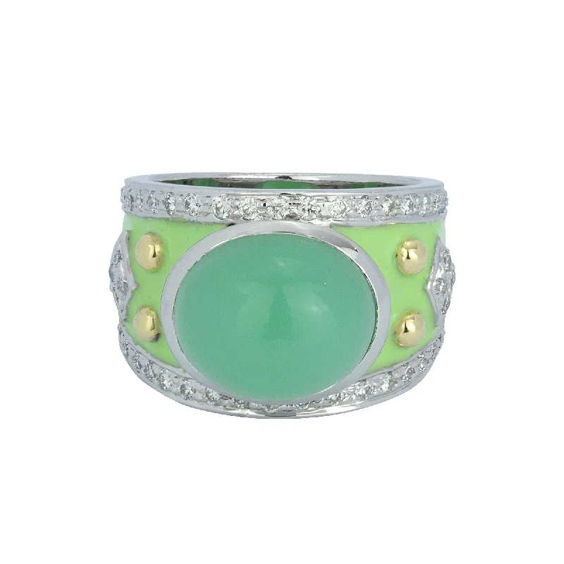 Ladies rings for luxe occasions -Ring - Chrysoprase And Diamond (enamel)