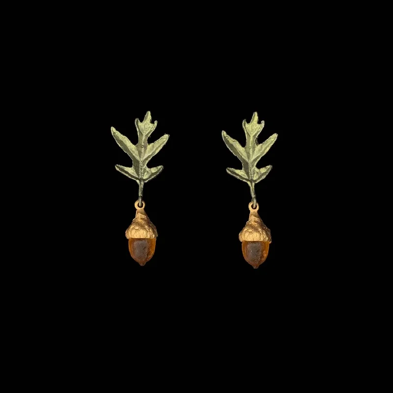 Ladies earrings with tide drops -Pin Oak Earrings - Dainty Post