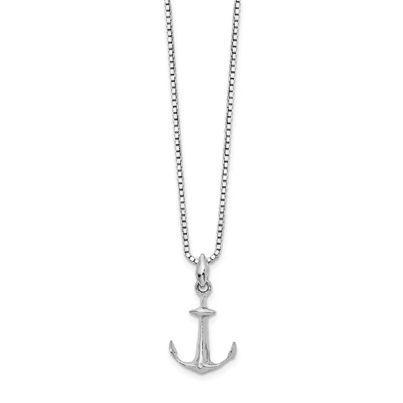 ladies-rose-gold-silver-necklaces-Diamond Accented Anchor Necklace in Rhodium Plated Silver, 18-20 Inch