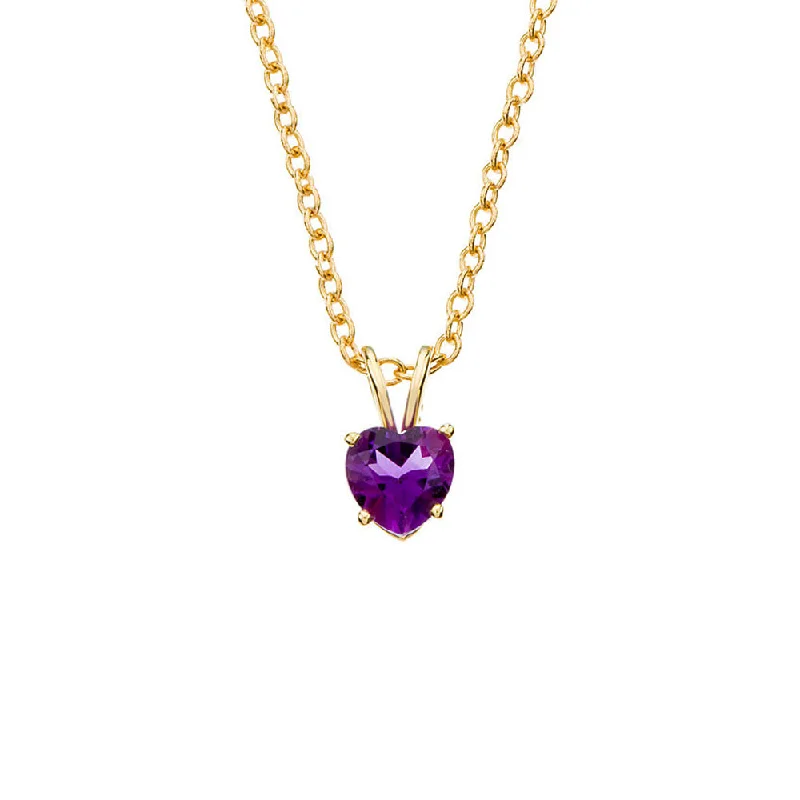 ladies-crystal-bar-necklaces-6mm Amethyst Heart Cable Chain Necklace in 14k Yellow Gold, 18 Inch