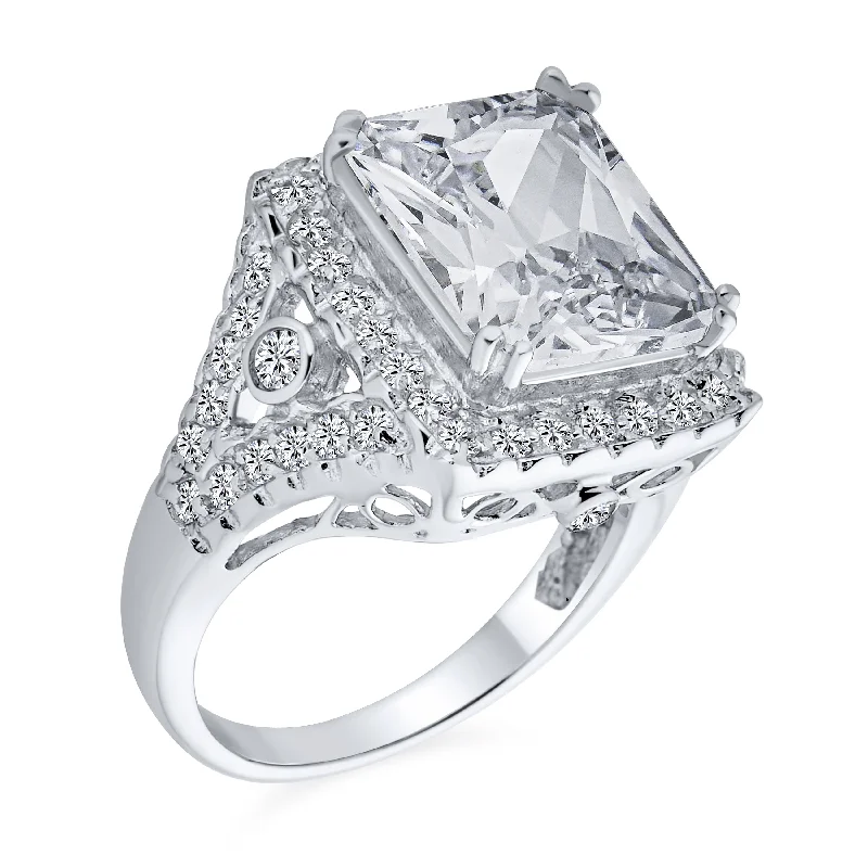 Ladies engagement rings for red-carpet love -Art Deco 7 CTW Emerald Cut Engagement Ring AAA CZ Sterling Silver Statement