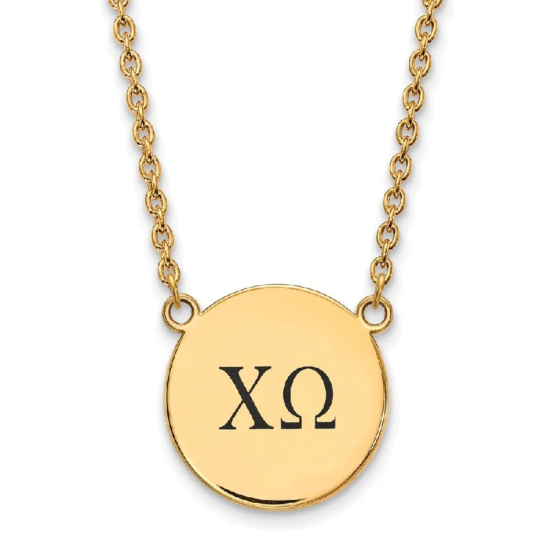 ladies-birthstone-bar-necklaces-14K Plated Silver Chi Omega Large Enamel Greek Letters Necklace