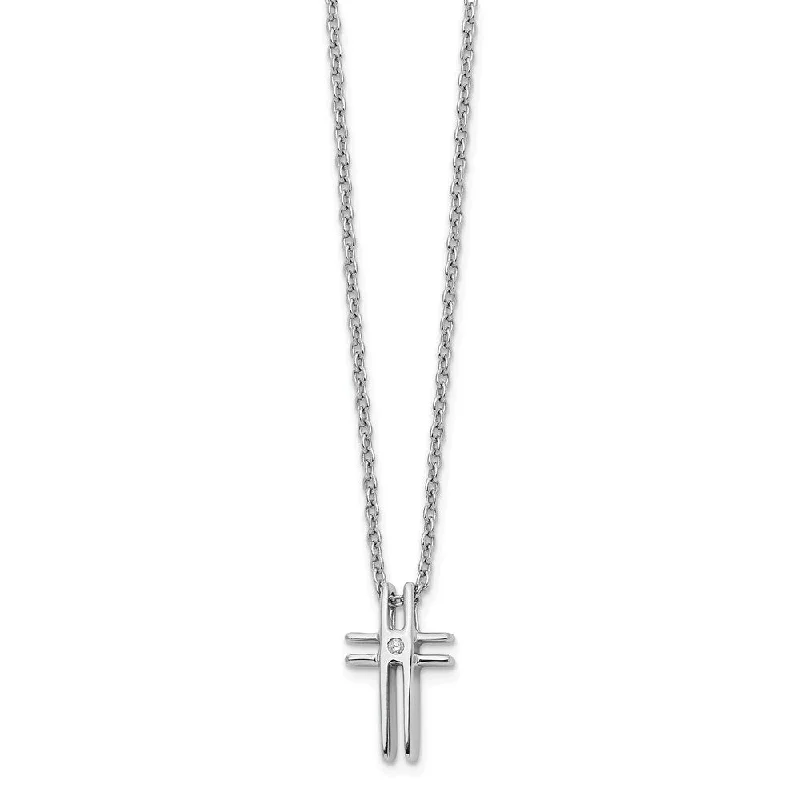 ladies-heart-woven-necklaces-.01 Carat Diamond Cross Necklace in Rhodium Plated Silver, 18-20 Inch