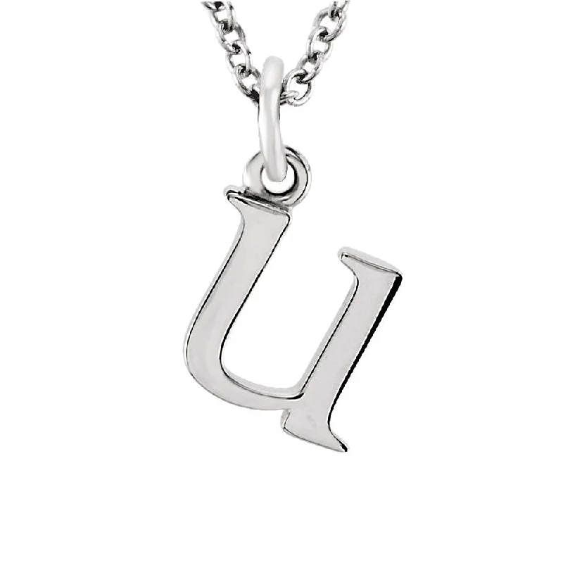 ladies-sterling-silver-bar-necklaces-The Abbey Lower Case Initial 'u' Necklace in 14k White Gold, 16 Inch