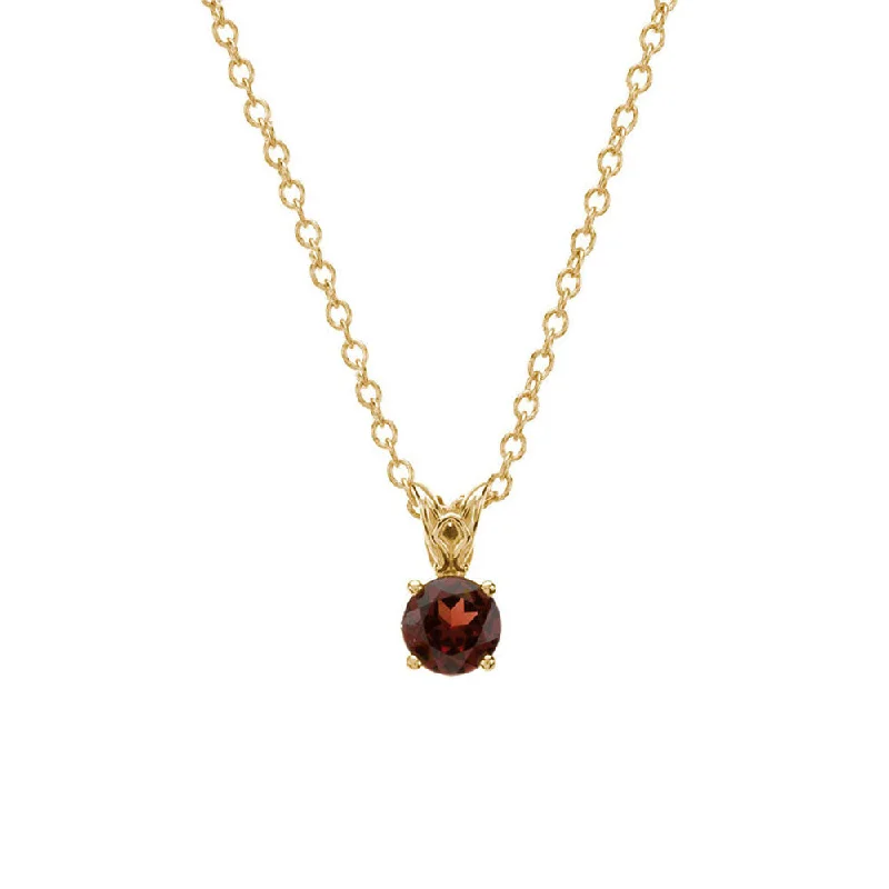 ladies-luxury-pearl-necklaces-6mm Round Mozambique Garnet Necklace in 14k Yellow Gold, 18 Inch