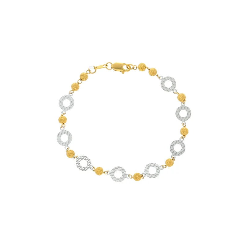 ladies-party-wrap-bracelets-22K Yellow Gold Link Peace Bracelet W/ White Gold Disc Accents, 6.5 grams