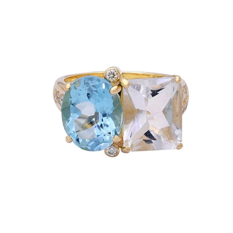 Ladies rings for justice lovers -Repair - Ring - Blue Topaz and Crystal in 18K gold (2199P)