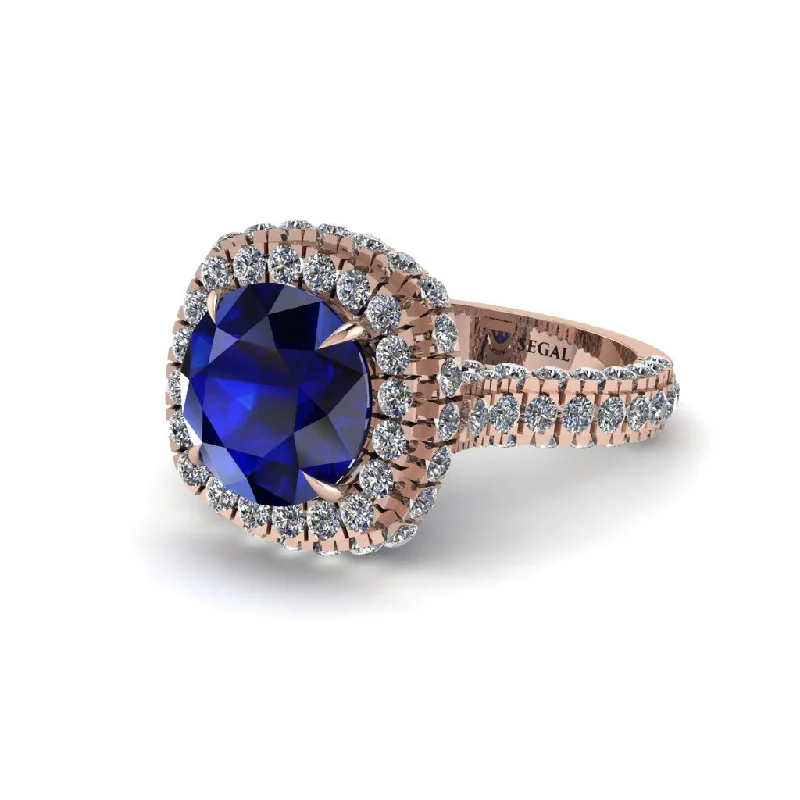 Ladies engagement rings for summit love -Sapphire Pave Double Halo Engagement Ring - Eve No. 14