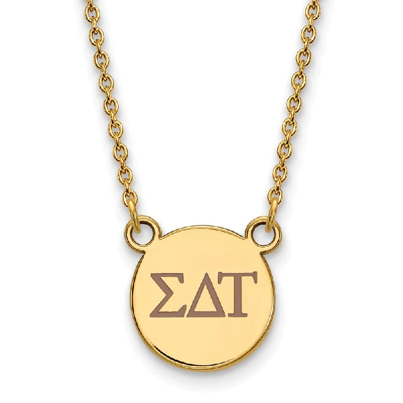 ladies-diamond-bar-necklaces-14K Plated Silver Sigma Delta Tau Sm Tan Enamel Greek Letters Necklace