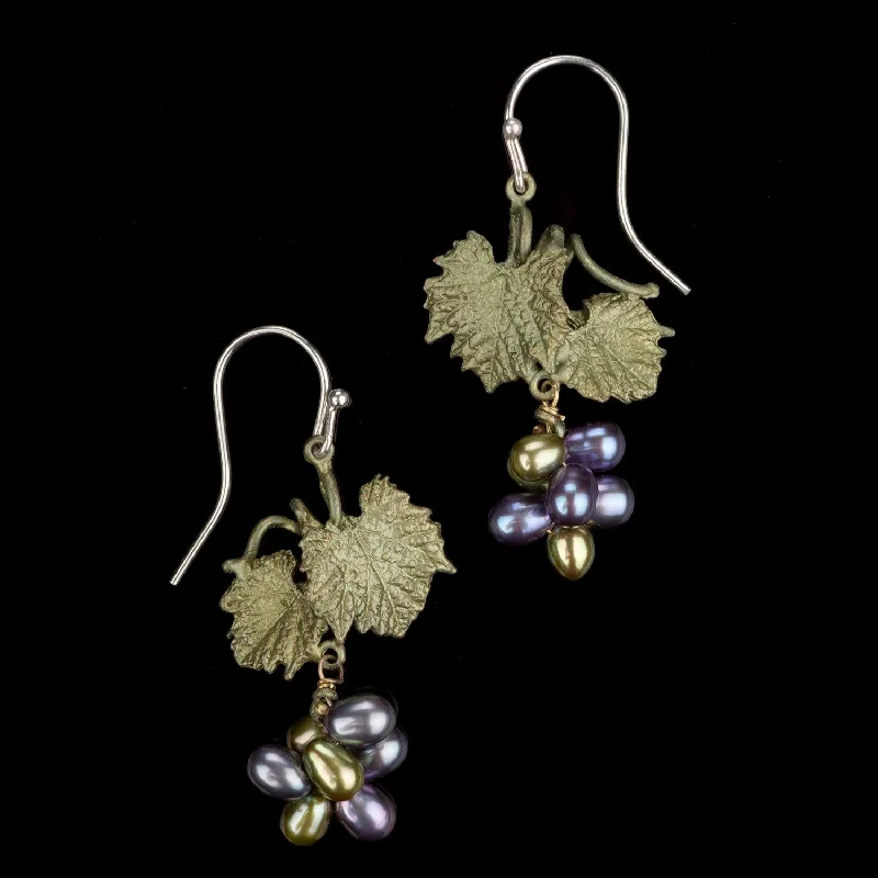 Ladies earrings with dew studs -Grape Vines Earrings - Wire Drop