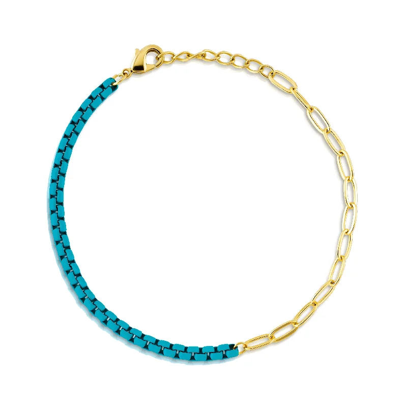 ladies-crystal-twist-bracelets-HALF & HALF ENAMEL PAPERCLIP BRACELET, TEAL