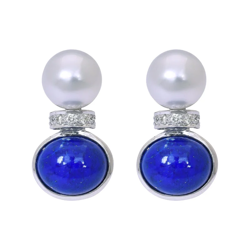 Ladies earrings stylish elegance -Earrings- Lapis Lazuli, South Sea Pearl and Diamond