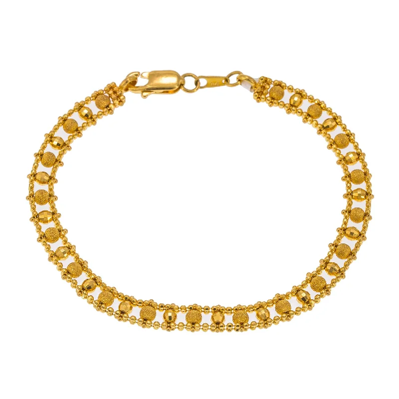 ladies-cross-gold-bracelets-22K Yellow Gold Adjustable Bracelet W/ Train Track Beaded Design