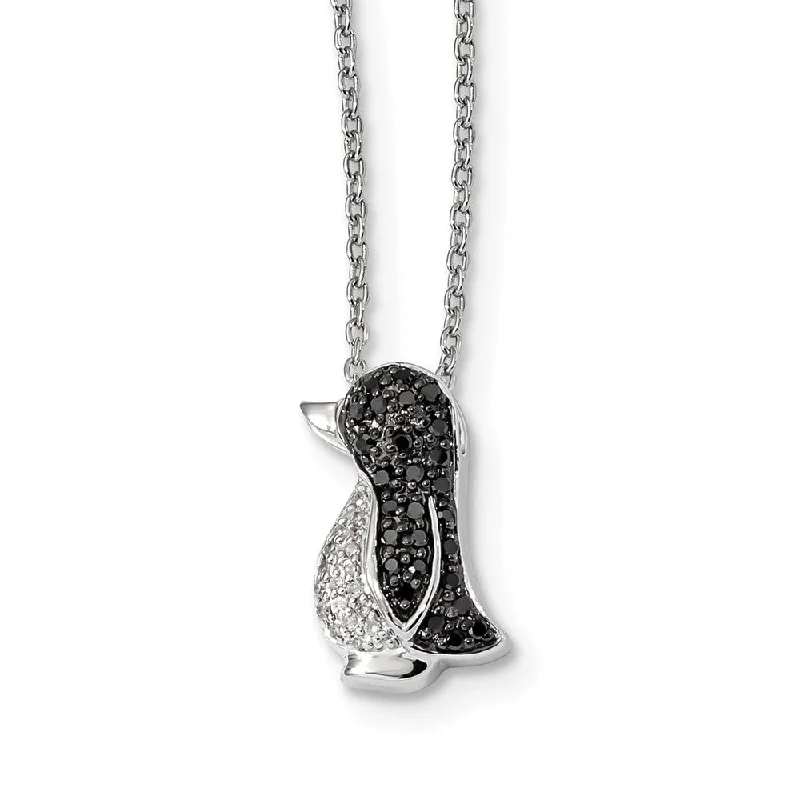 ladies-heart-cable-necklaces-1/5 Cttw Black & White Diamond Penguin Necklace in Sterling Silver