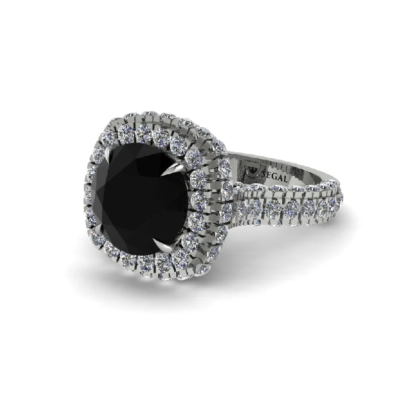 Ladies engagement rings with blaze settings -Black Diamond Pave Double Halo Engagement Ring - Eve No. 9