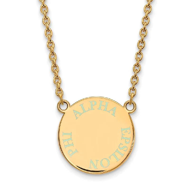 ladies-classic-bar-necklaces-14K Plated Silver Alpha Epsilon Phi Small Aqua Enamel Necklace