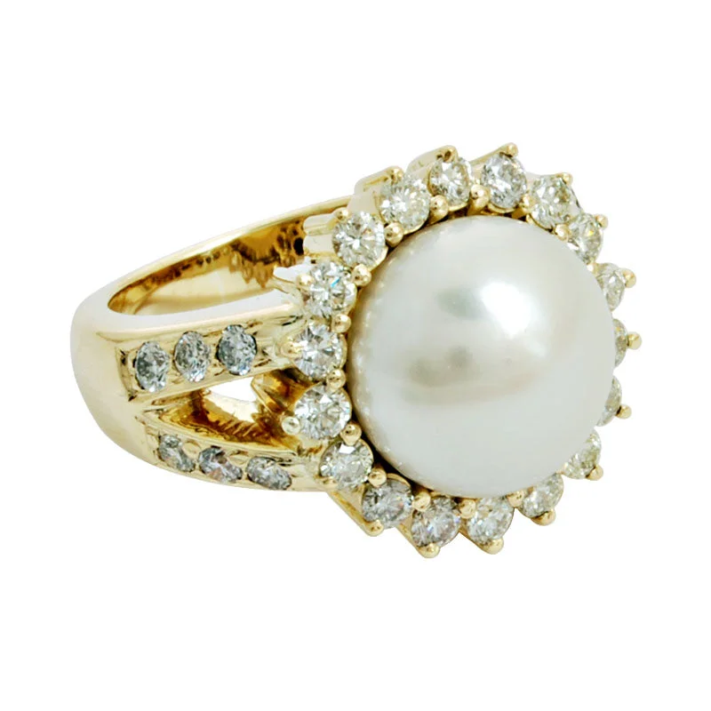 Ladies rings with loop motifs -Ring-Pearl and Diamond