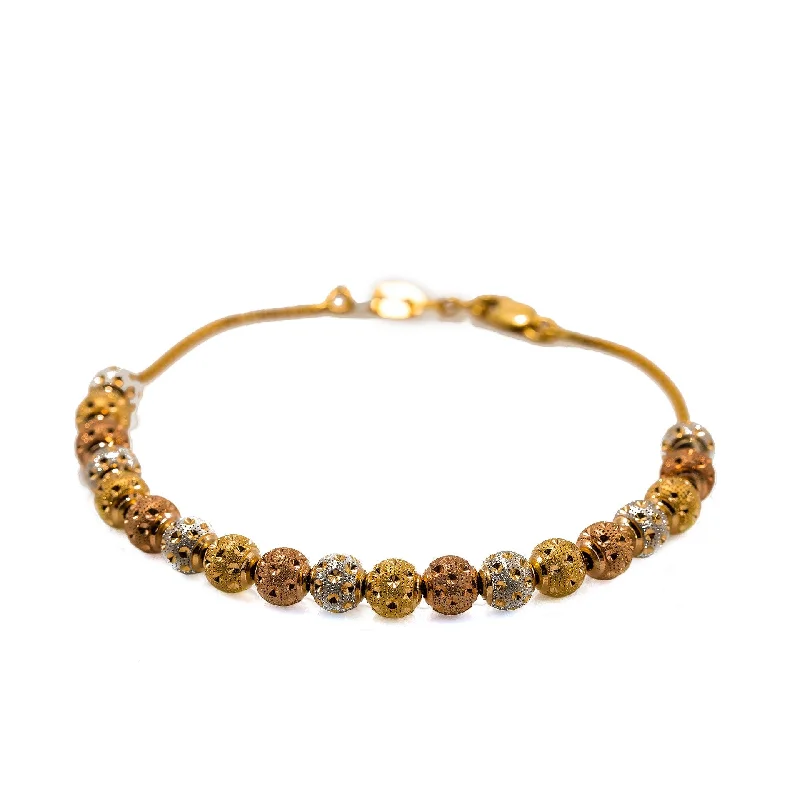 ladies-trendy-pearl-bracelets-22K Multi Tone Gold Bracelet W/ Dimpled Bead Balls