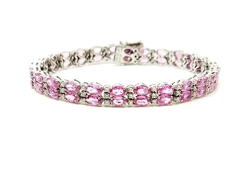 ladies-unique-diamond-bracelets-DOUBLE ROW PINK SAPPHIRE & DIAMOND BRACELET AD NO. 2036