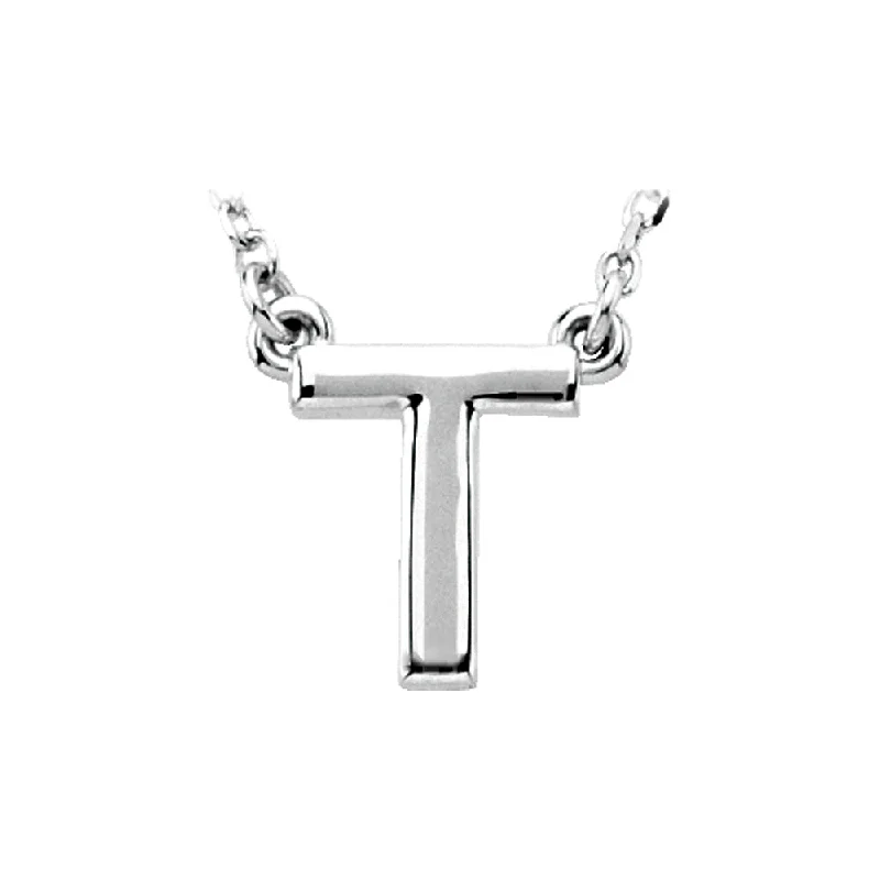 ladies-delicate-silver-necklaces-14K White Gold, Kendall Collection, Block Initial T Necklace, 16 Inch