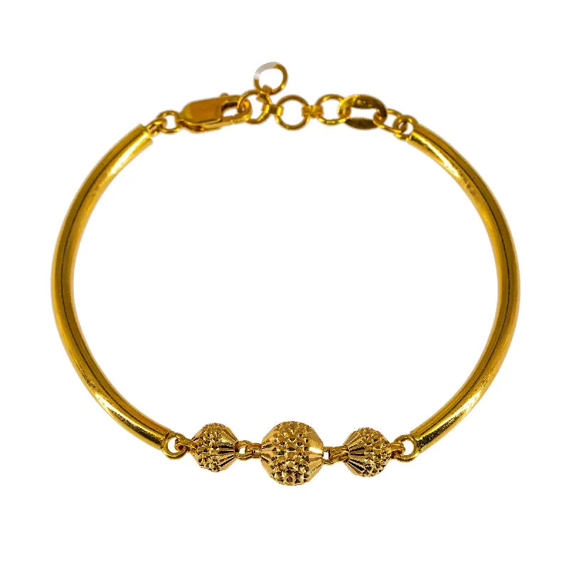 ladies-bohemian-open-cuff-bracelets-22K Yellow Gold Bracelet W/ Centered Detailed Spindle Beads