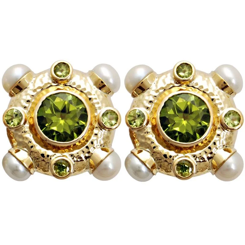 Ladies earrings modern elegance -Earrings-Pearl and Peridot  (1523N)